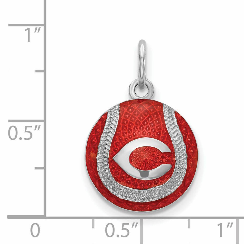 Alternate view of the Sterling Silver MLB Cincinnati Reds SM Enamel Domed Baseball Charm by The Black Bow Jewelry Co.
