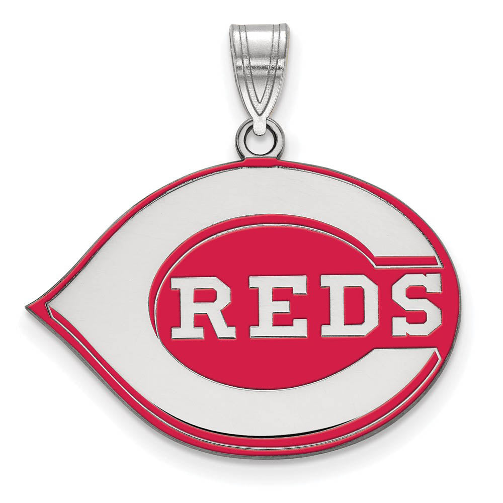 Sterling Silver MLB Cincinnati Reds Large Enamel Pendant, Item P31747 by The Black Bow Jewelry Co.