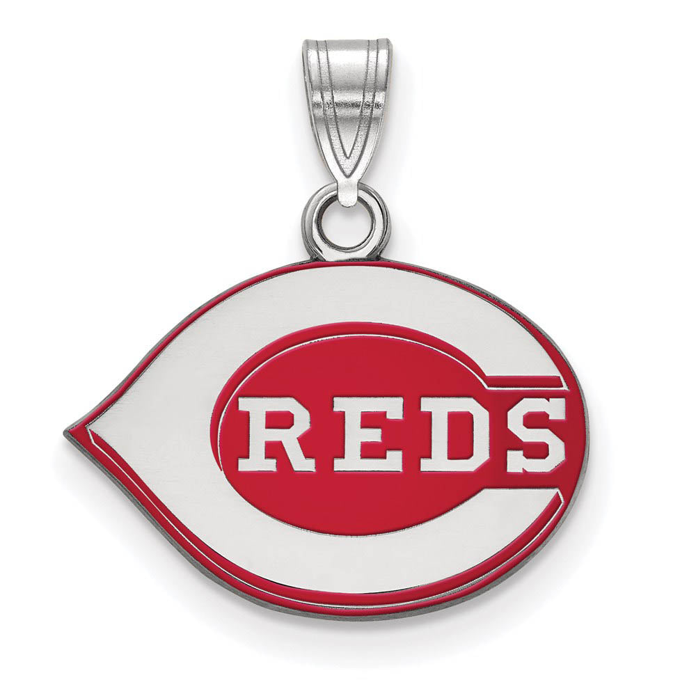 Sterling Silver MLB Cincinnati Reds Small Enamel Pendant, Item P31748 by The Black Bow Jewelry Co.