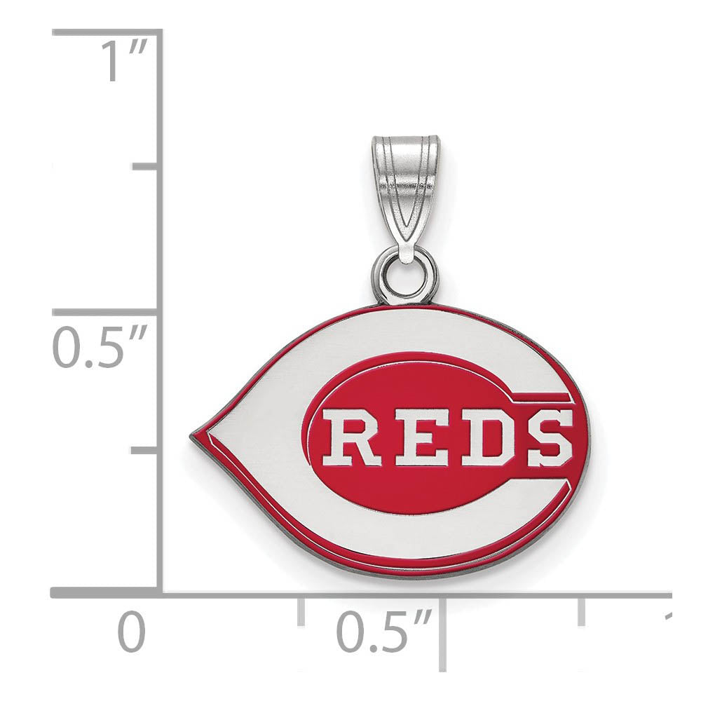 Alternate view of the Sterling Silver MLB Cincinnati Reds Small Enamel Pendant by The Black Bow Jewelry Co.