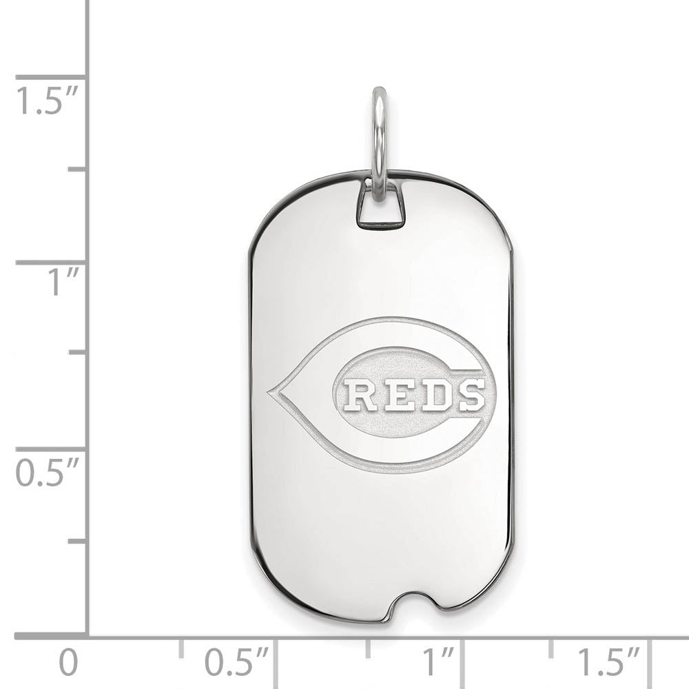 Alternate view of the Sterling Silver MLB Cincinnati Reds Small Dog Tag Pendant by The Black Bow Jewelry Co.