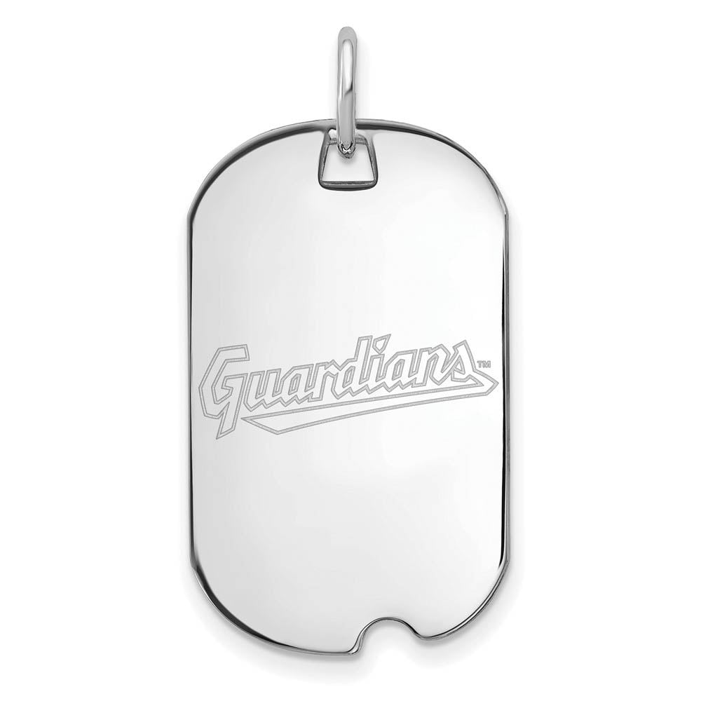 10K White Gold MLB Cleveland Guardians Small Script Dog Tag Pendant, Item P31757 by The Black Bow Jewelry Co.