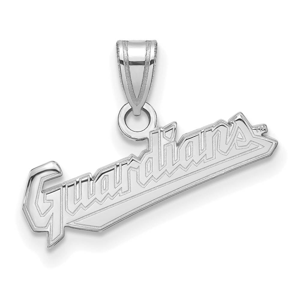 10K White Gold MLB Cleveland Guardians Small Script Pendant, Item P31759 by The Black Bow Jewelry Co.