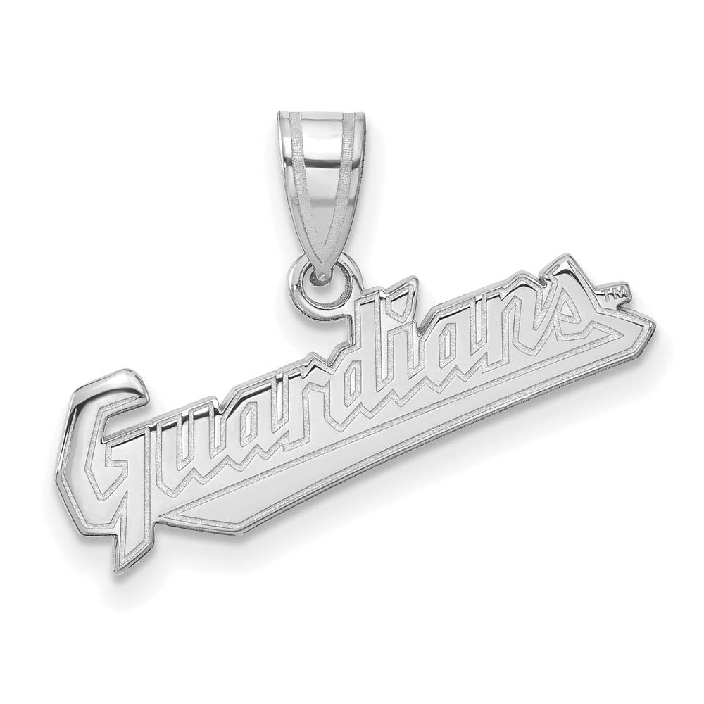 10K White Gold MLB Cleveland Guardians Medium Script Pendant, Item P31760 by The Black Bow Jewelry Co.