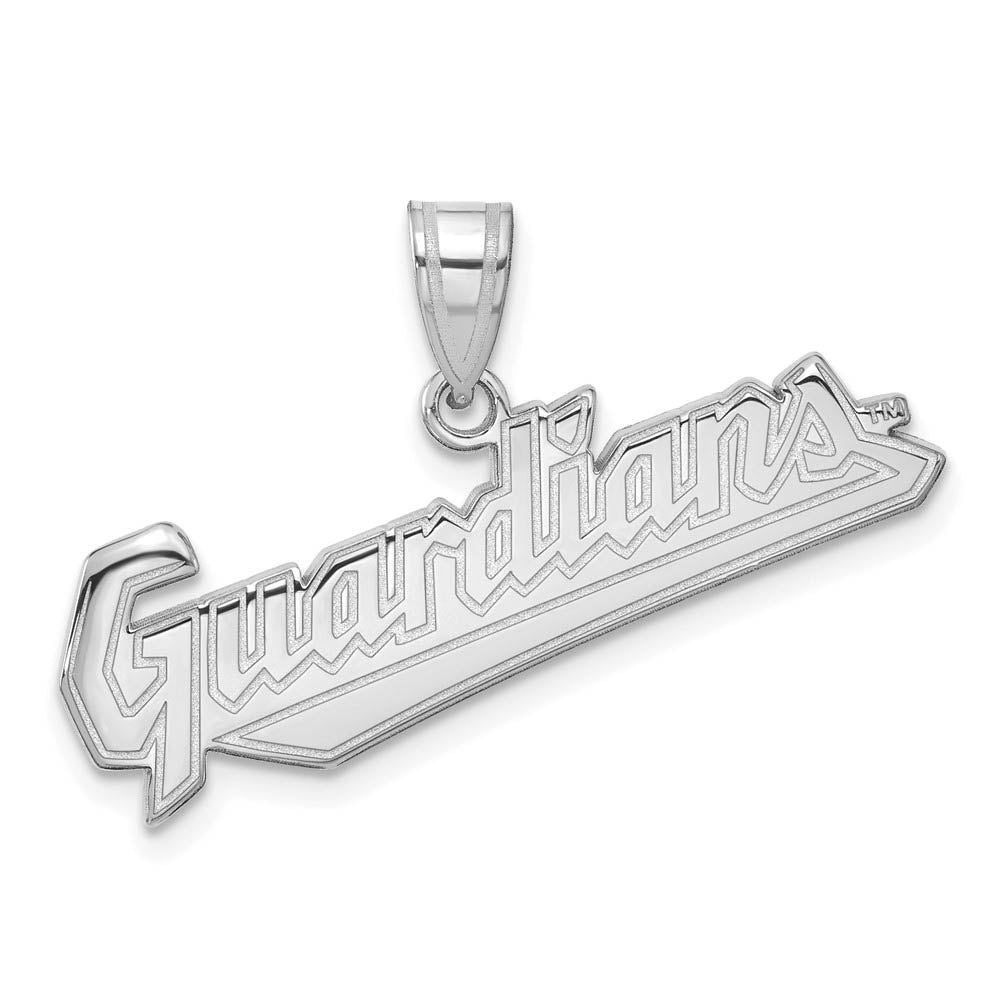 10K White Gold MLB Cleveland Guardians Large Script Pendant, Item P31761 by The Black Bow Jewelry Co.