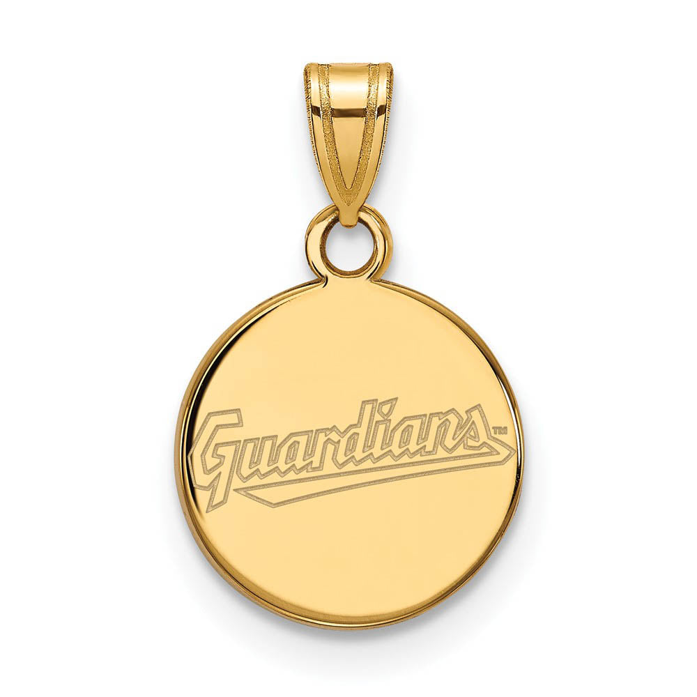 10K Yellow Gold MLB Cleveland Guardians Small Script Disc Pendant, Item P31766 by The Black Bow Jewelry Co.