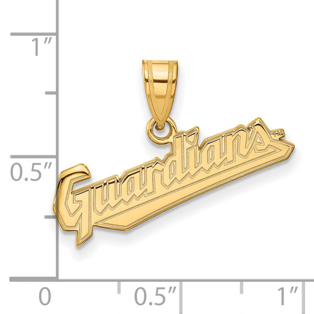 Alternate view of the 14K Yellow Gold MLB Cleveland Guardians Medium Script Pendant by The Black Bow Jewelry Co.