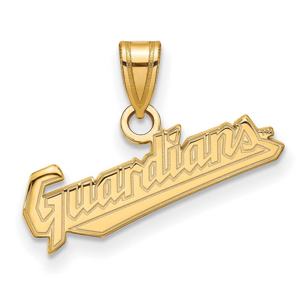 14K Gold Plated Silver MLB Cleveland Guardians Small Script Pendant, Item P31800 by The Black Bow Jewelry Co.