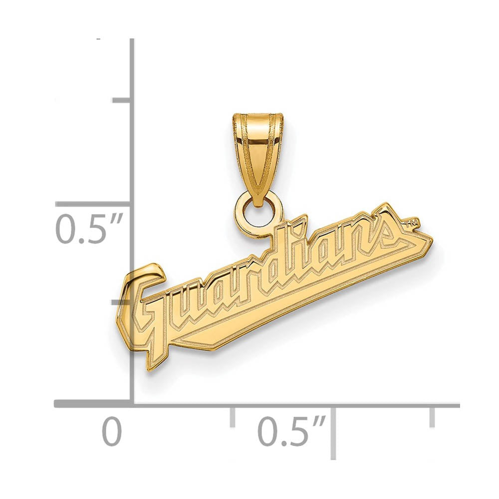 Alternate view of the 14K Gold Plated Silver MLB Cleveland Guardians Small Script Pendant by The Black Bow Jewelry Co.