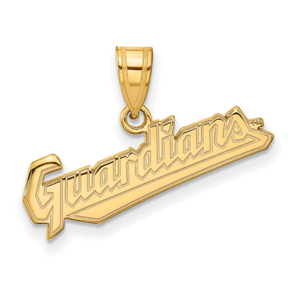 14K Gold Plated Silver MLB Cleveland Guardians Medium Script Pendant, Item P31801 by The Black Bow Jewelry Co.