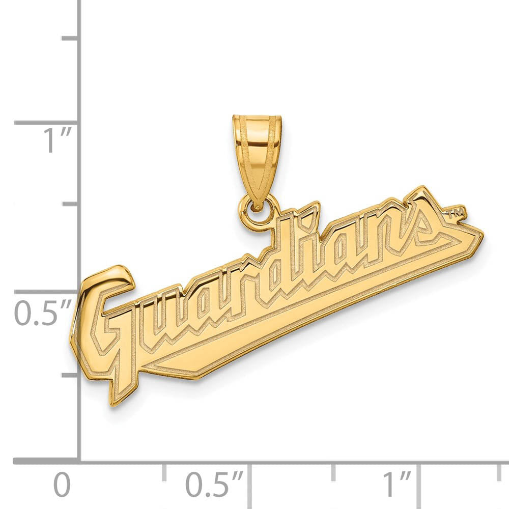 Alternate view of the 14K Gold Plated Silver MLB Cleveland Guardians Large Script Pendant by The Black Bow Jewelry Co.