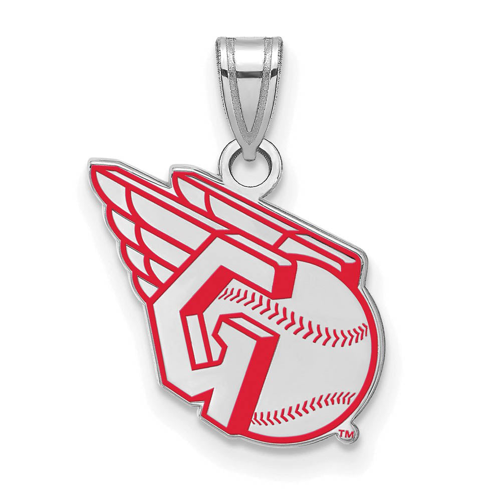 Sterling Silver MLB Cleveland Guardians Logo Small Enamel Pendant, Item P31805 by The Black Bow Jewelry Co.