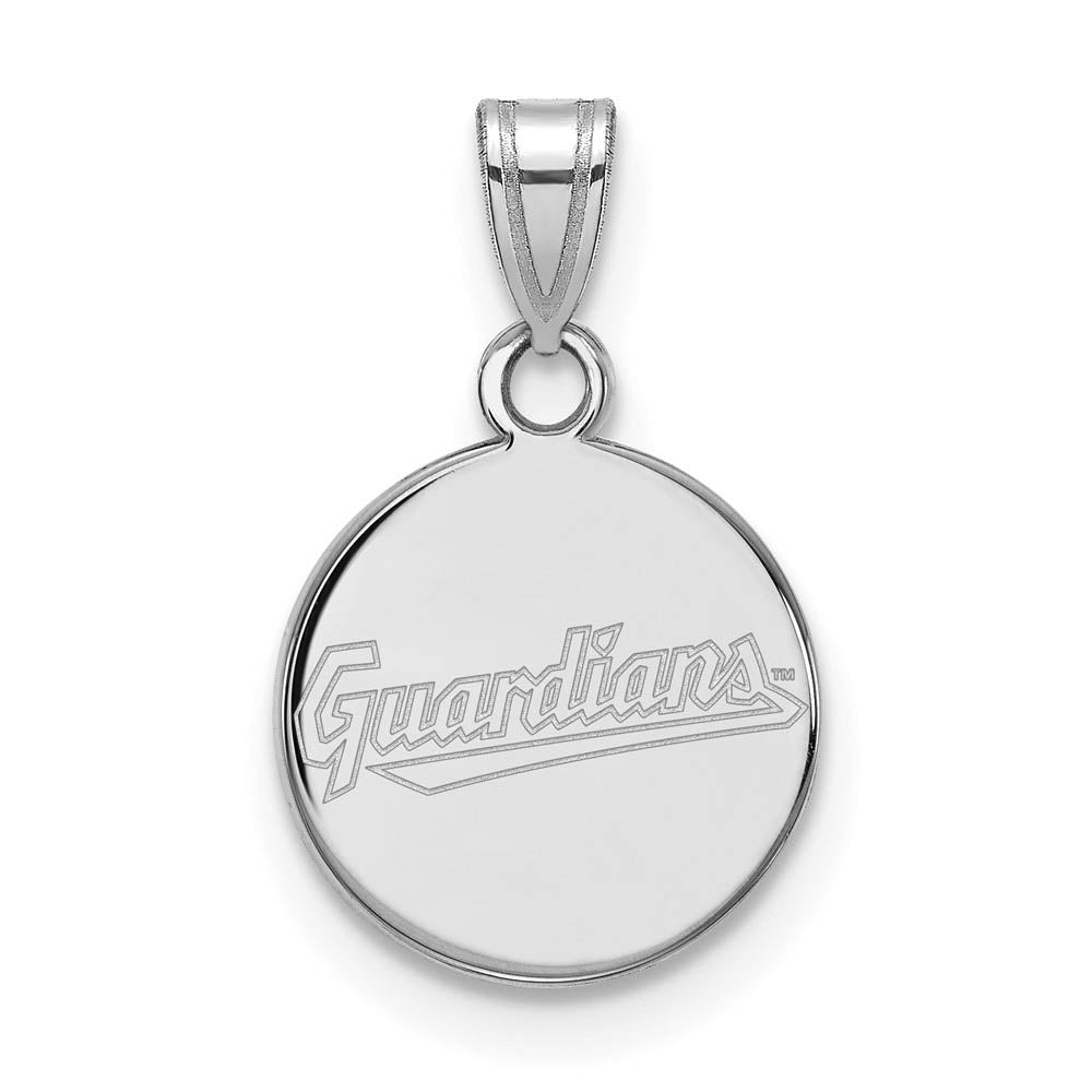 Sterling Silver MLB Cleveland Guardians Small Script Disc Pendant, Item P31808 by The Black Bow Jewelry Co.