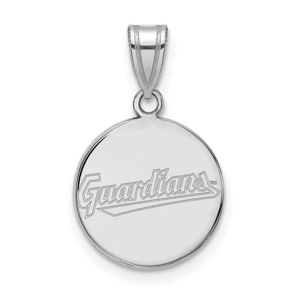 Sterling Silver MLB Cleveland Guardians Medium Script Disc Pendant, Item P31810 by The Black Bow Jewelry Co.