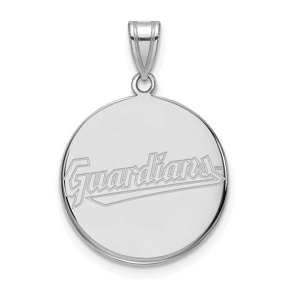 Sterling Silver MLB Cleveland Guardians Large Script Disc Pendant, Item P31812 by The Black Bow Jewelry Co.