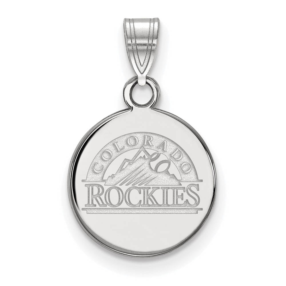 10K White Gold MLB Colorado Rockies Small Disc Pendant, Item P31826 by The Black Bow Jewelry Co.