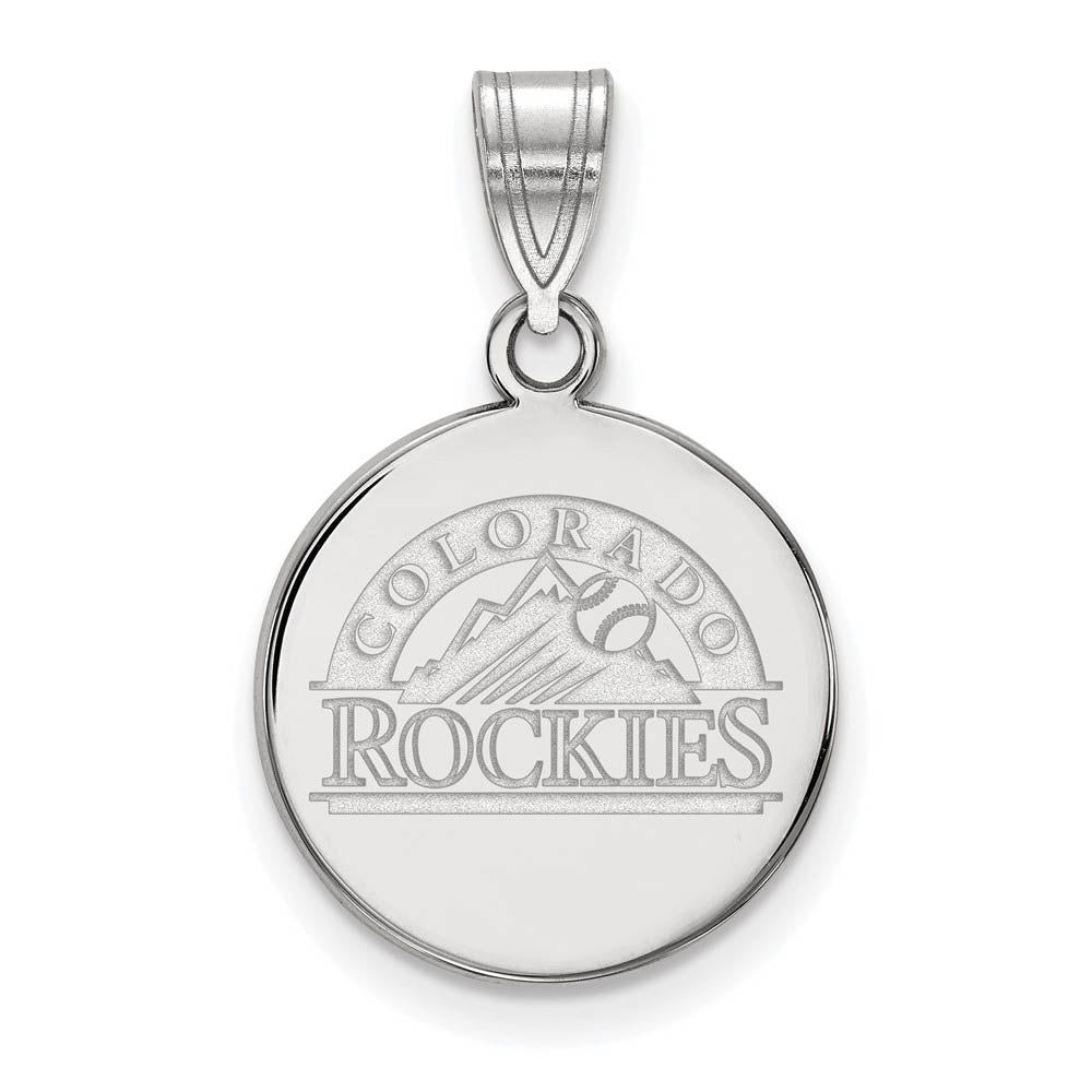 10K White Gold MLB Colorado Rockies Medium Disc Pendant, Item P31827 by The Black Bow Jewelry Co.