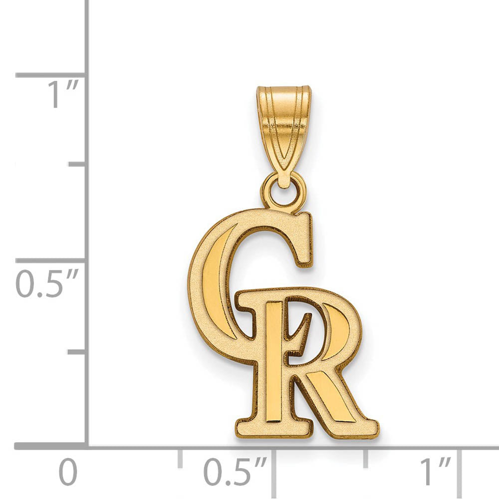 Alternate view of the 10K Yellow Gold MLB Colorado Rockies C-R Medium Pendant by The Black Bow Jewelry Co.