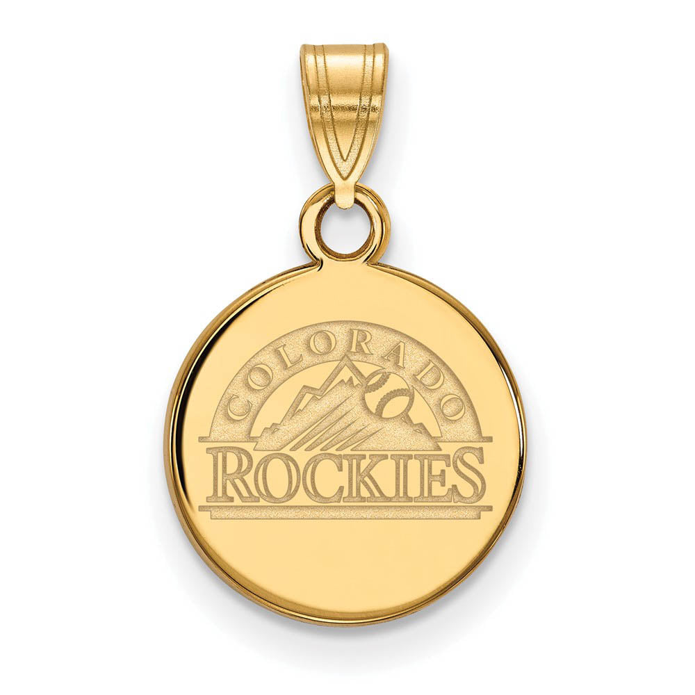 10K Yellow Gold MLB Colorado Rockies Small Disc Pendant, Item P31834 by The Black Bow Jewelry Co.