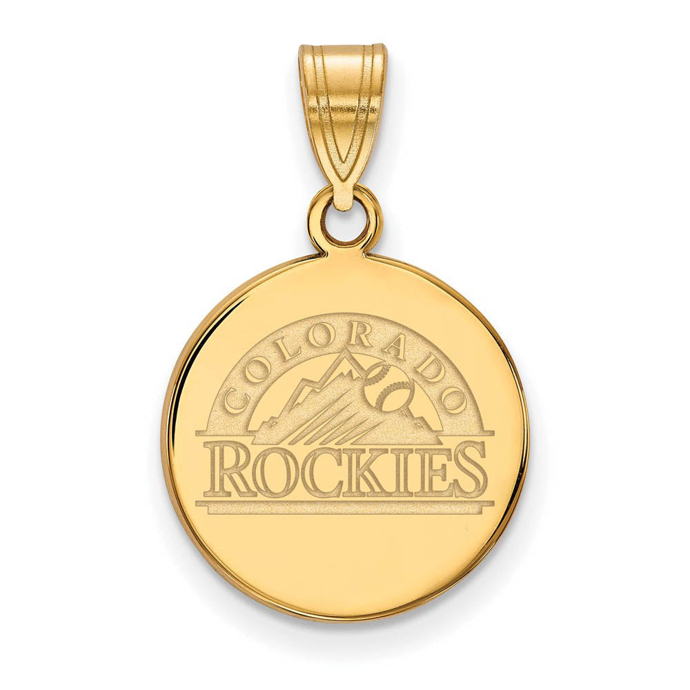 10K Yellow Gold MLB Colorado Rockies Medium Disc Pendant, Item P31835 by The Black Bow Jewelry Co.