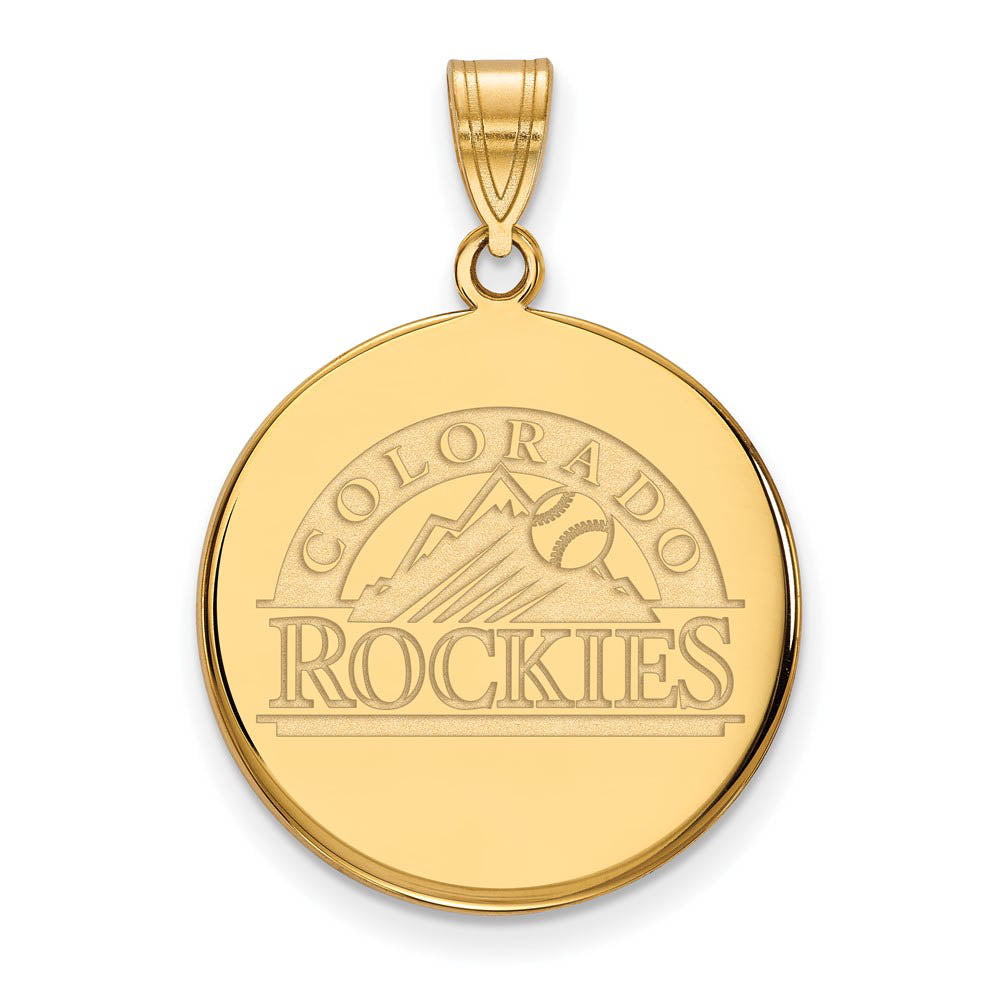 14K Yellow Gold MLB Colorado Rockies Large Disc Pendant, Item P31852 by The Black Bow Jewelry Co.
