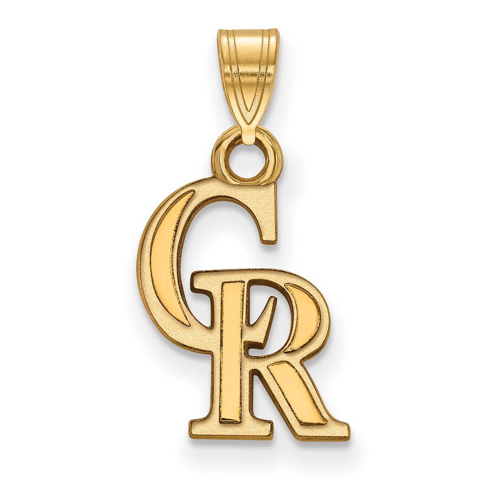 14K Gold Plated Silver MLB Colorado Rockies C-R Small Pendant, Item P31853 by The Black Bow Jewelry Co.