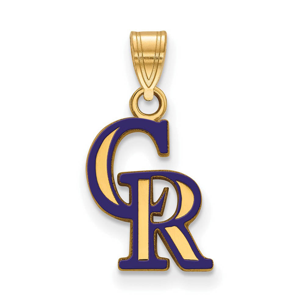 14K Gold Plated Silver MLB Colorado Rockies SM C-R Enamel Pendant, Item P31854 by The Black Bow Jewelry Co.