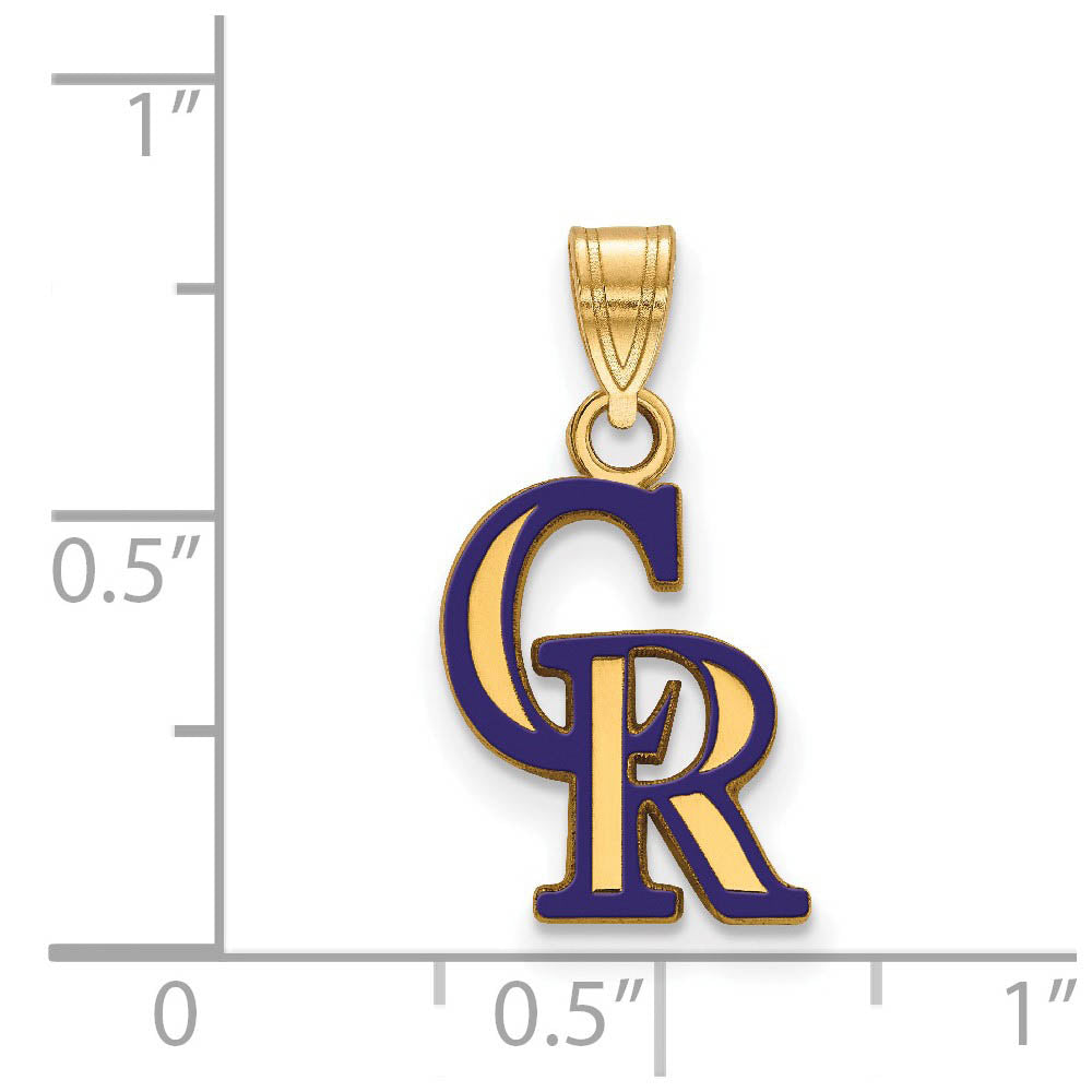 Alternate view of the 14K Gold Plated Silver MLB Colorado Rockies SM C-R Enamel Pendant by The Black Bow Jewelry Co.