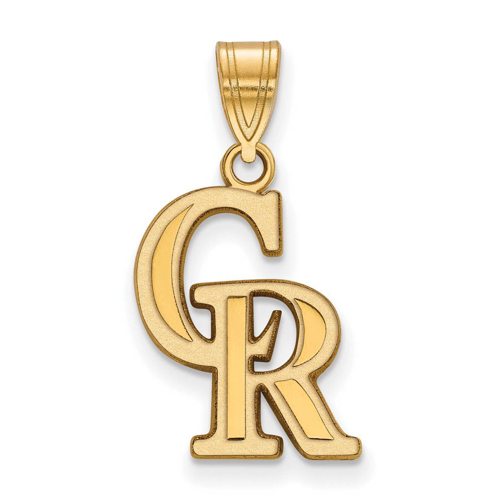14K Gold Plated Silver MLB Colorado Rockies C-R Medium Pendant, Item P31855 by The Black Bow Jewelry Co.