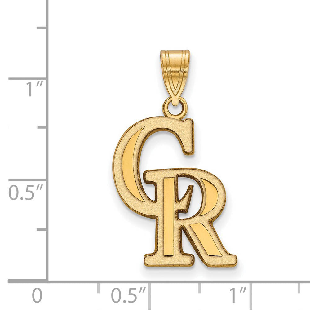 Alternate view of the 14K Gold Plated Silver MLB Colorado Rockies C-R Large Pendant by The Black Bow Jewelry Co.