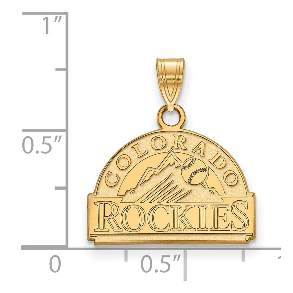 Alternate view of the 14K Gold Plated Silver MLB Colorado Rockies Small Pendant by The Black Bow Jewelry Co.