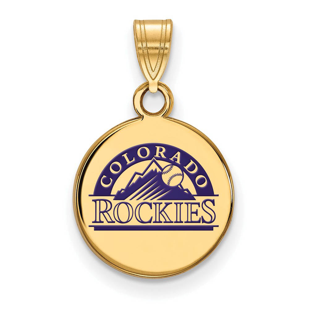 14K Gold Plated Silver MLB Colorado Rockies SM Enamel Disc Pendant, Item P31861 by The Black Bow Jewelry Co.