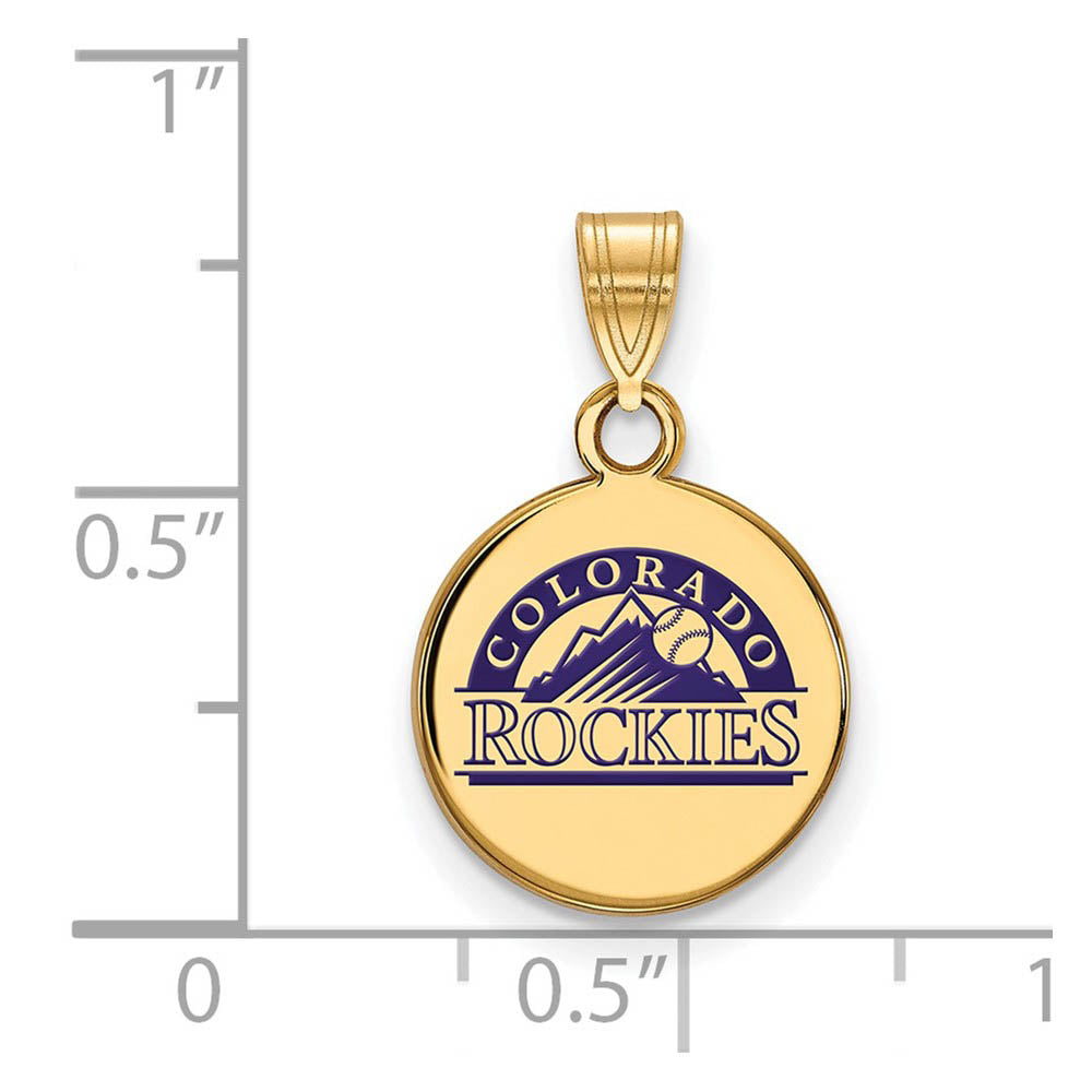 Alternate view of the 14K Gold Plated Silver MLB Colorado Rockies SM Enamel Disc Pendant by The Black Bow Jewelry Co.