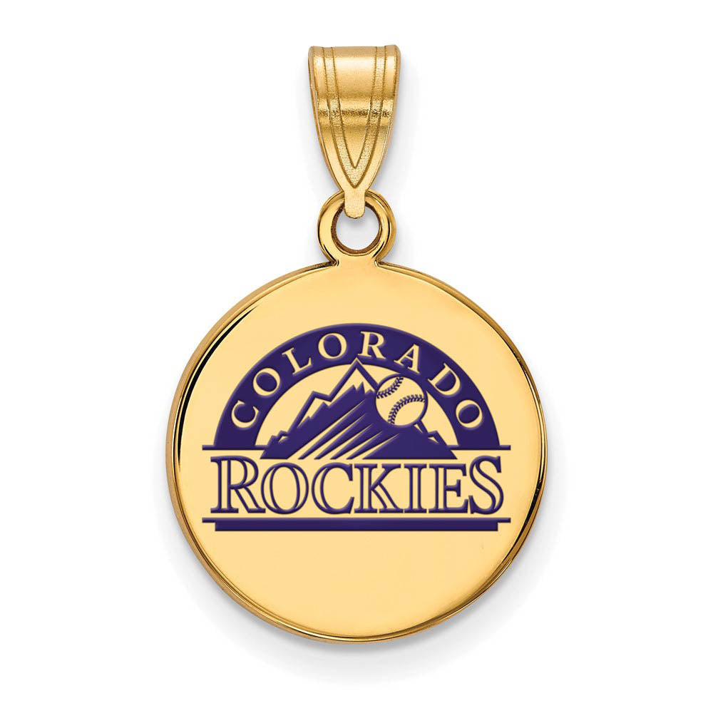 14K Gold Plated Silver MLB Colorado Rockies MD Enamel Disc Pendant, Item P31863 by The Black Bow Jewelry Co.