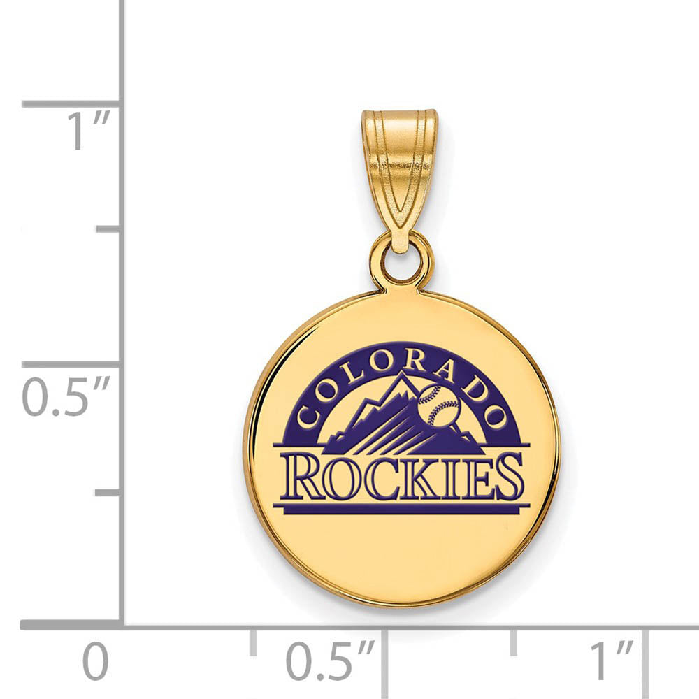 Alternate view of the 14K Gold Plated Silver MLB Colorado Rockies MD Enamel Disc Pendant by The Black Bow Jewelry Co.