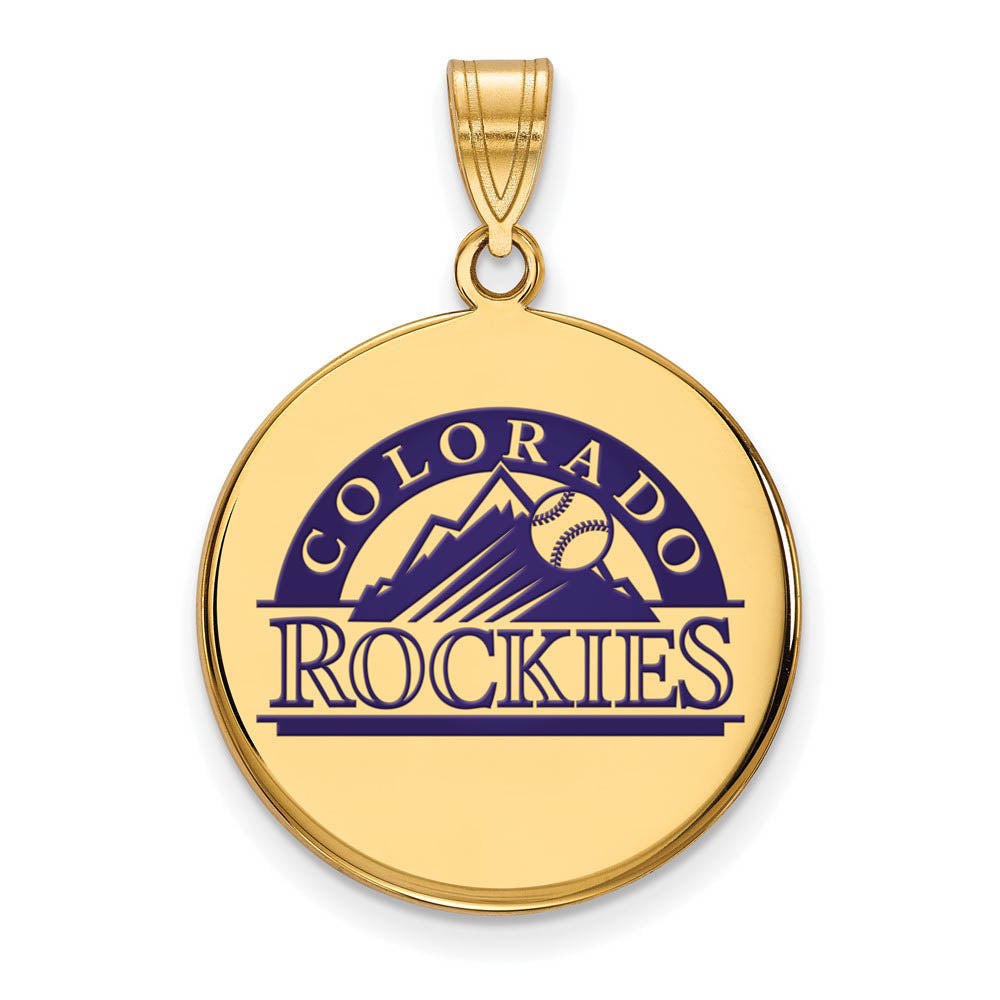 14K Gold Plated Silver MLB Colorado Rockies LG Enamel Disc Pendant, Item P31865 by The Black Bow Jewelry Co.