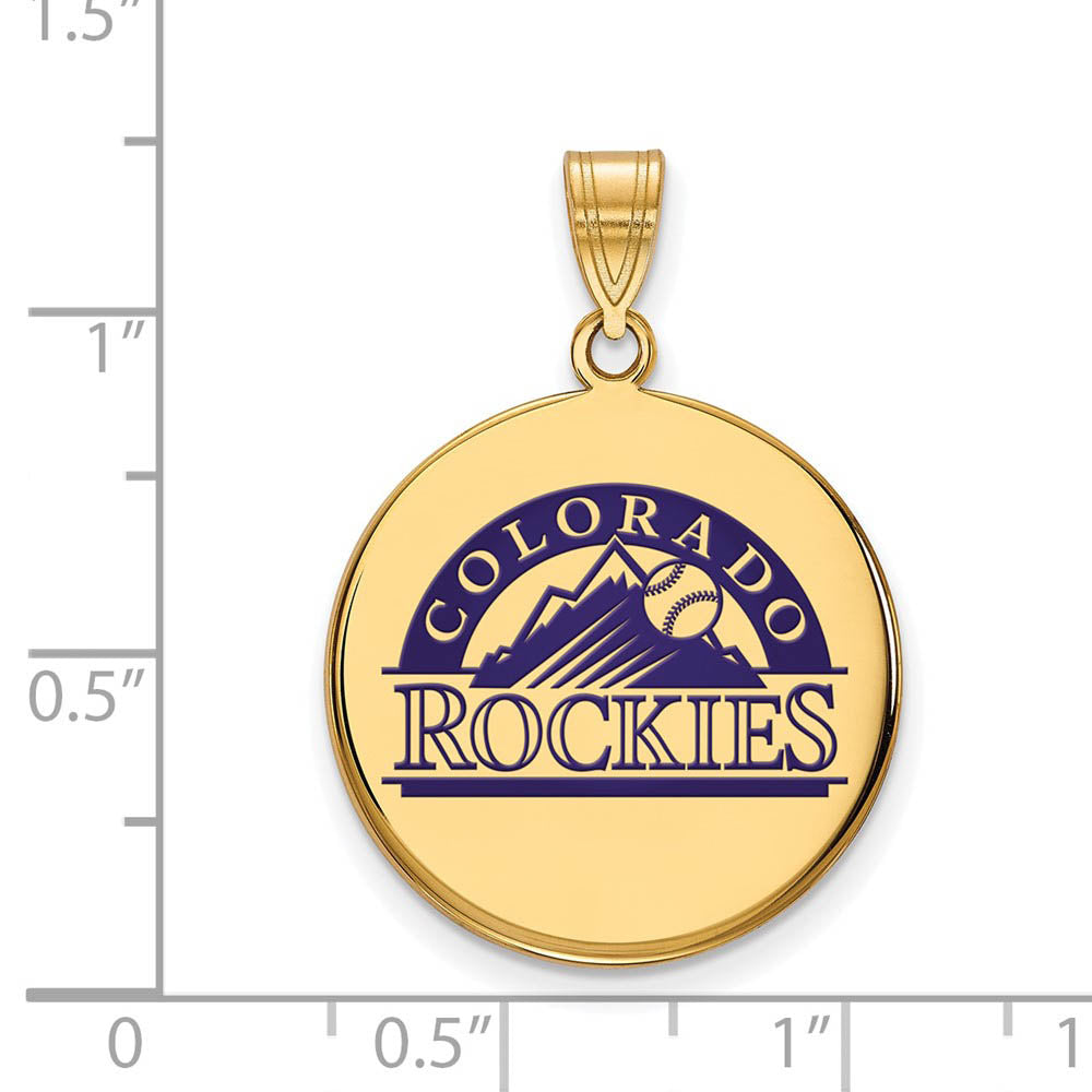 Alternate view of the 14K Gold Plated Silver MLB Colorado Rockies LG Enamel Disc Pendant by The Black Bow Jewelry Co.