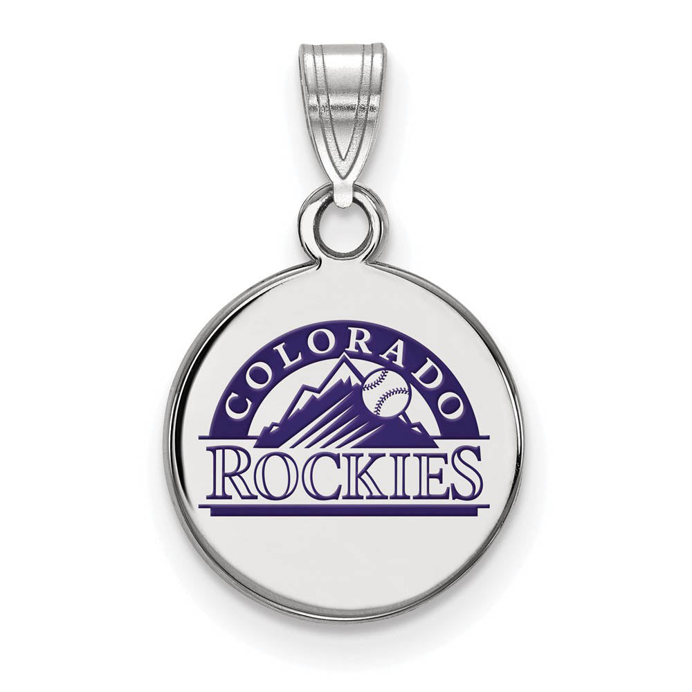 Sterling Silver MLB Colorado Rockies SM Enamel Disc Pendant, Item P31875 by The Black Bow Jewelry Co.