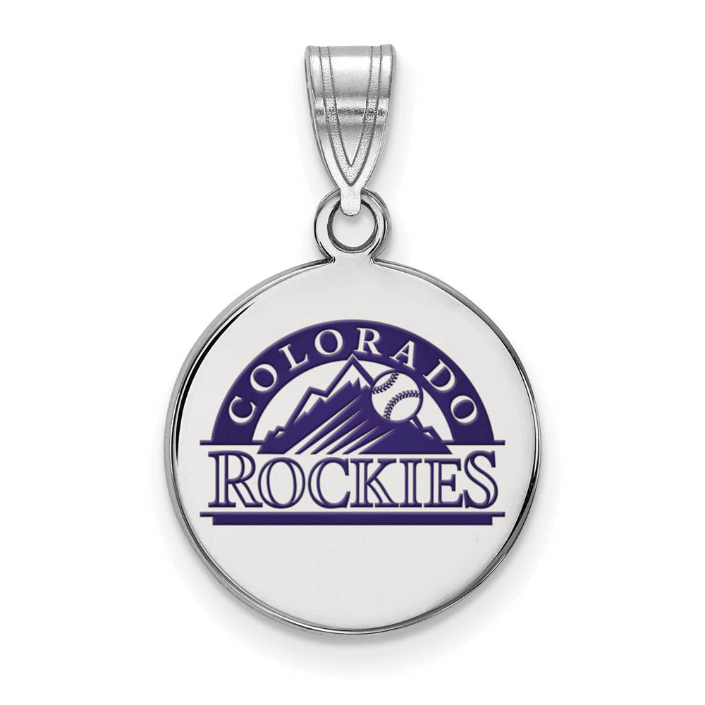 Sterling Silver MLB Colorado Rockies MD Enamel Disc Pendant, Item P31877 by The Black Bow Jewelry Co.