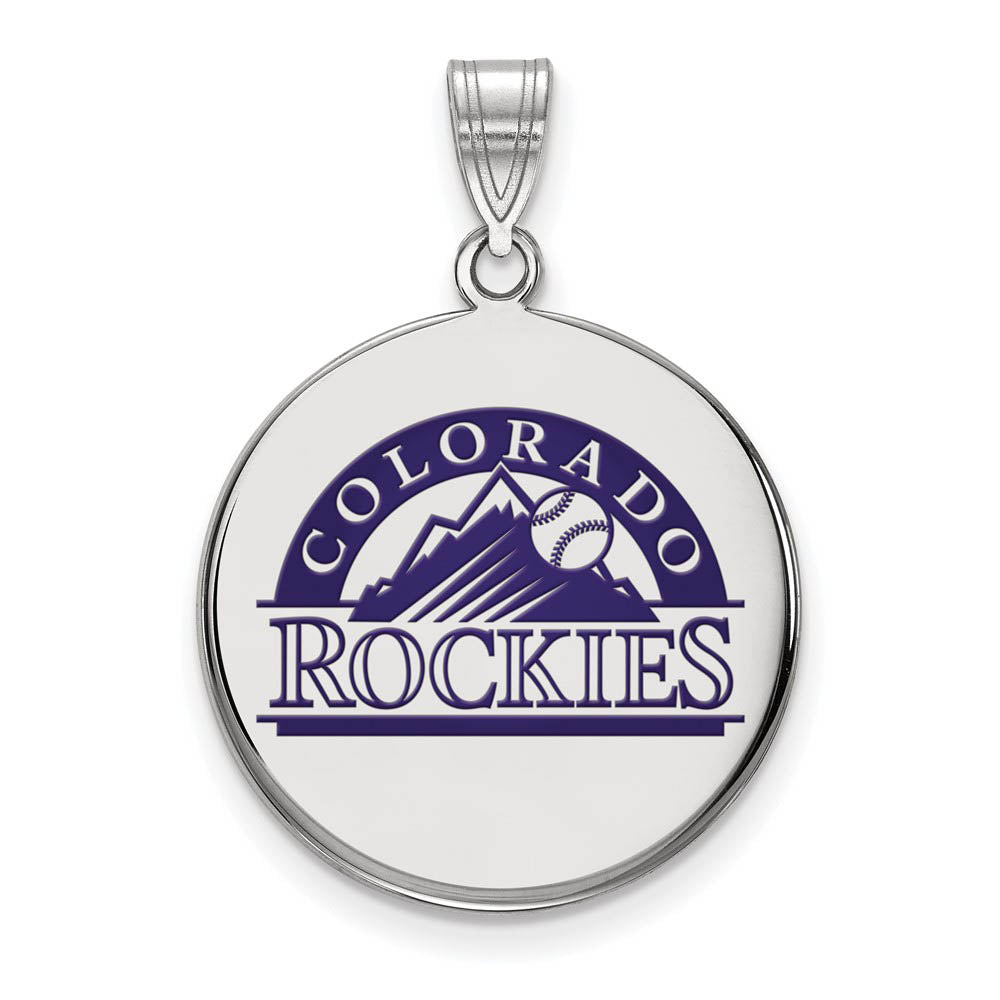 Sterling Silver MLB Colorado Rockies LG Enamel Disc Pendant, Item P31879 by The Black Bow Jewelry Co.