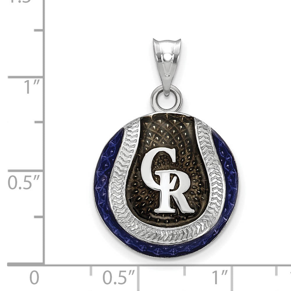 Alternate view of the Sterling Silver MLB Colorado Rockies LG Enamel Baseball Pendant by The Black Bow Jewelry Co.