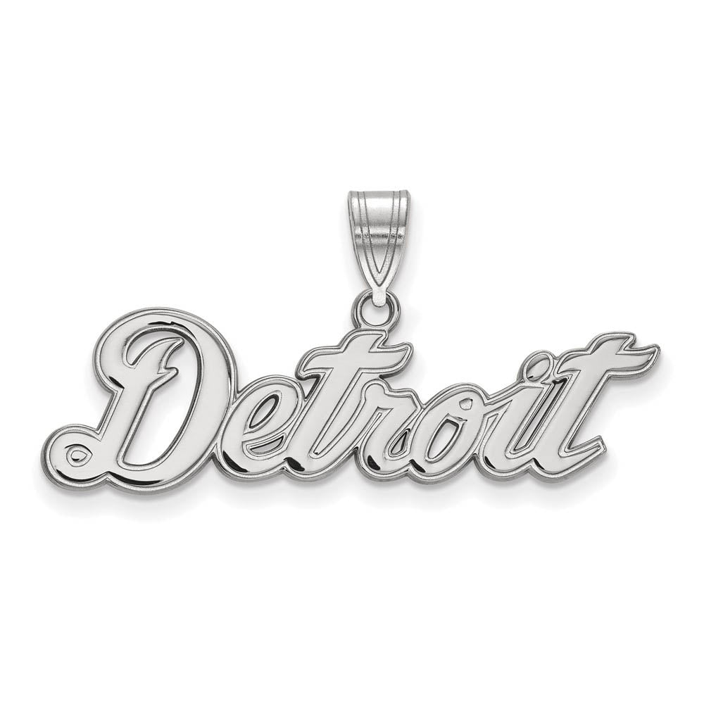 14K White Gold MLB Detroit Tigers Large Script Pendant, Item P31922 by The Black Bow Jewelry Co.