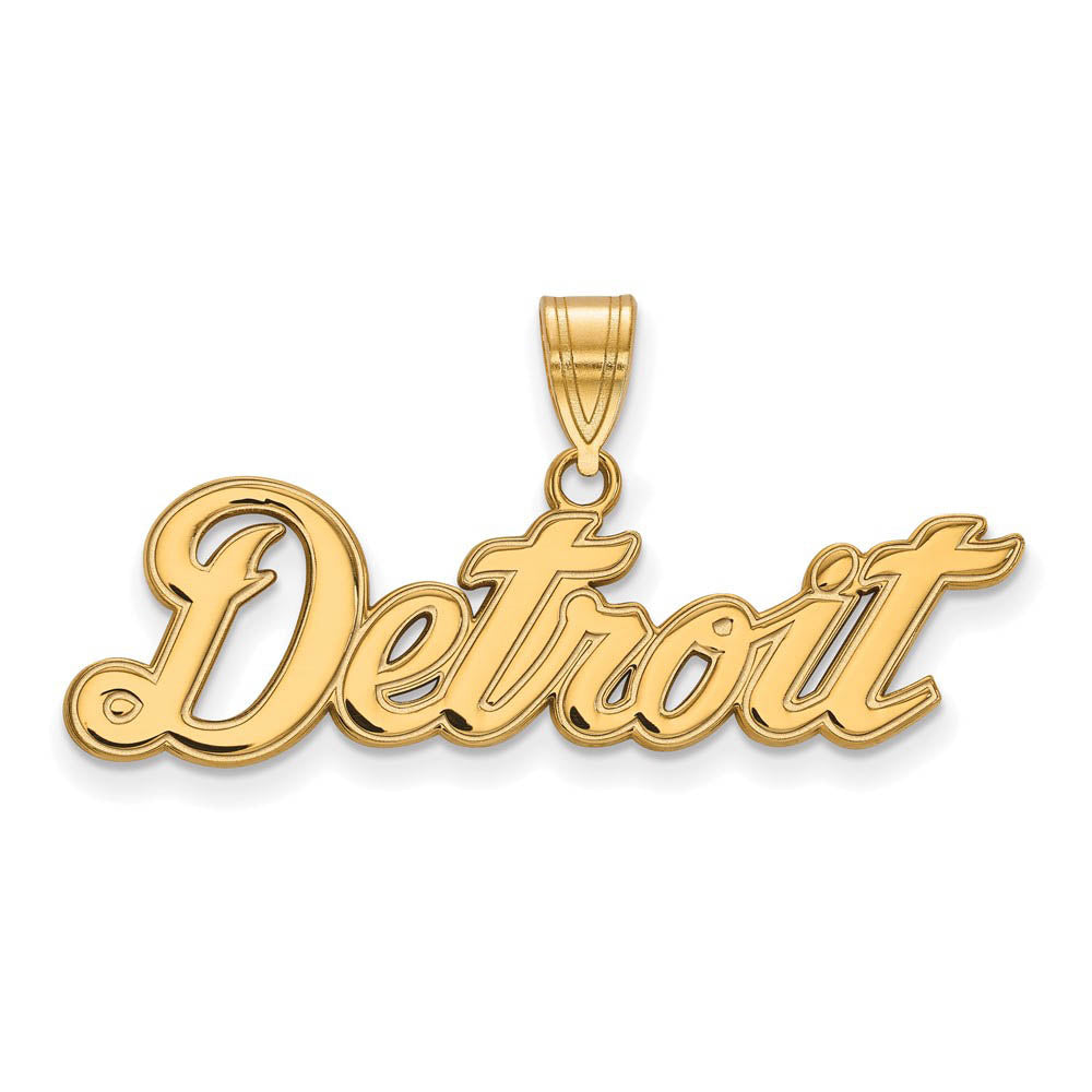 14K Yellow Gold MLB Detroit Tigers Large Script Pendant, Item P31935 by The Black Bow Jewelry Co.