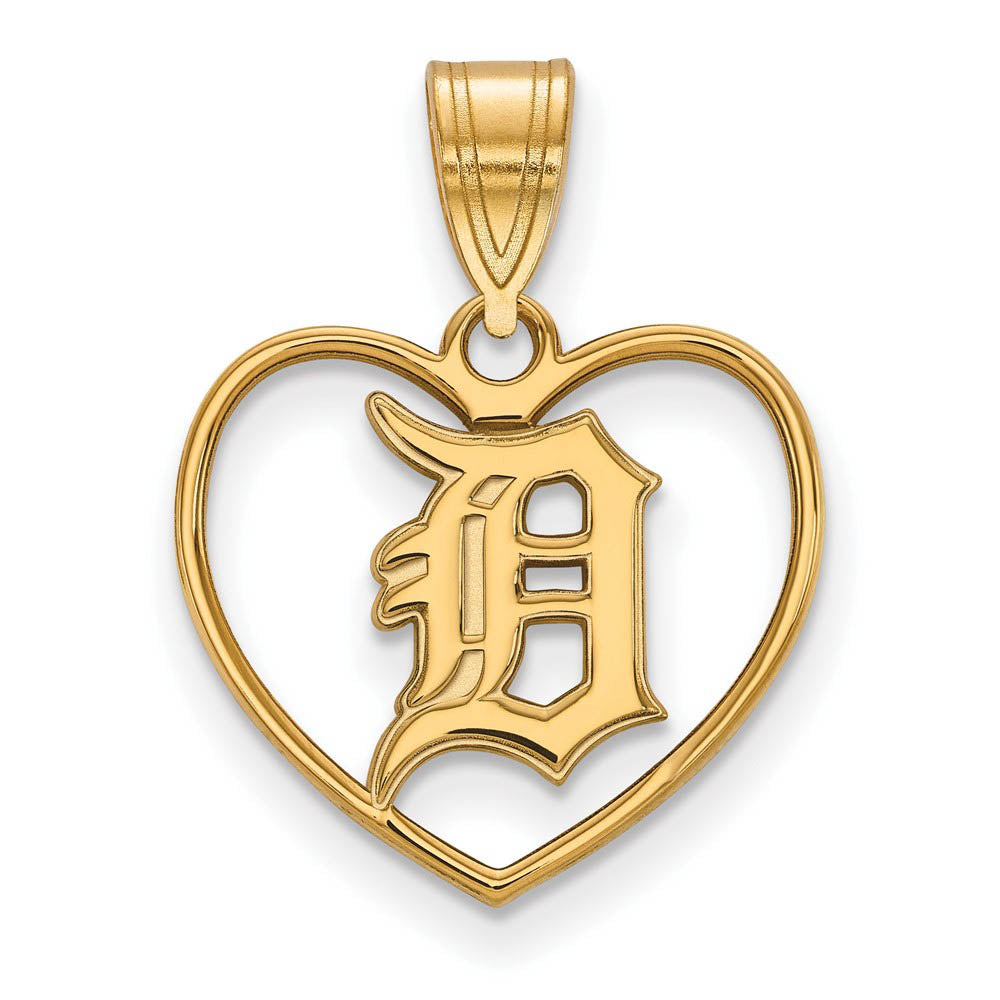 14K Gold Plated Silver MLB Detroit Tigers Medium Heart Pendant, Item P31941 by The Black Bow Jewelry Co.