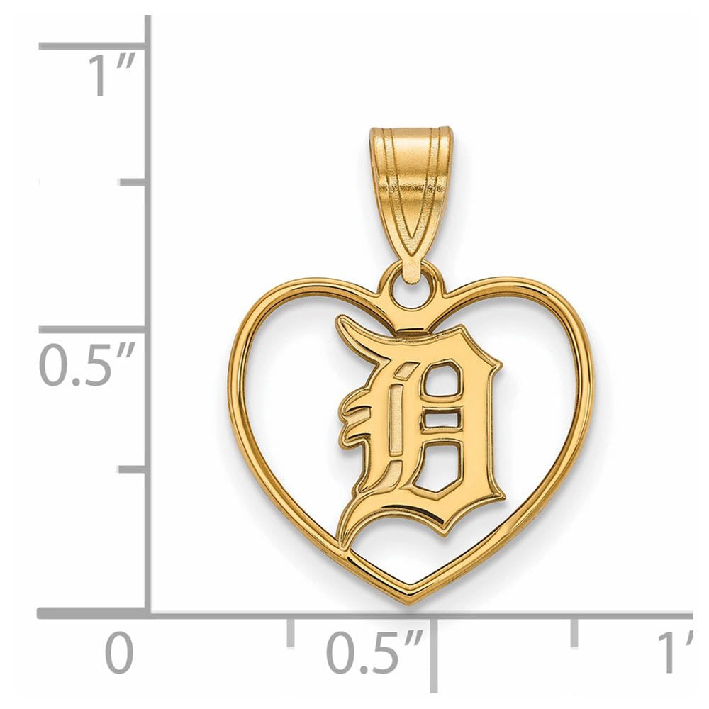 Alternate view of the 14K Gold Plated Silver MLB Detroit Tigers Medium Heart Pendant by The Black Bow Jewelry Co.