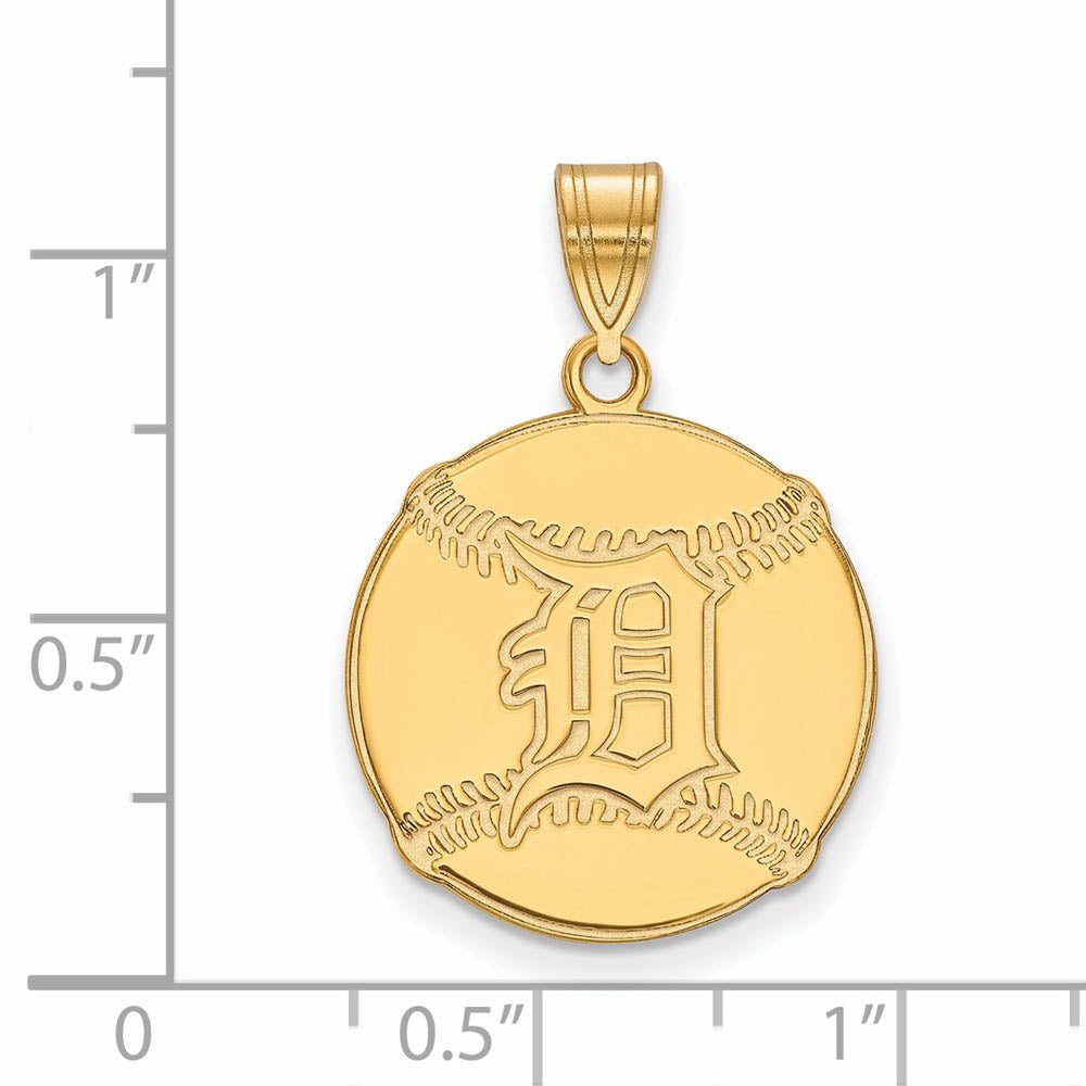 Alternate view of the 14K Gold Plated Silver MLB Detroit Tigers Baseball Pendant by The Black Bow Jewelry Co.