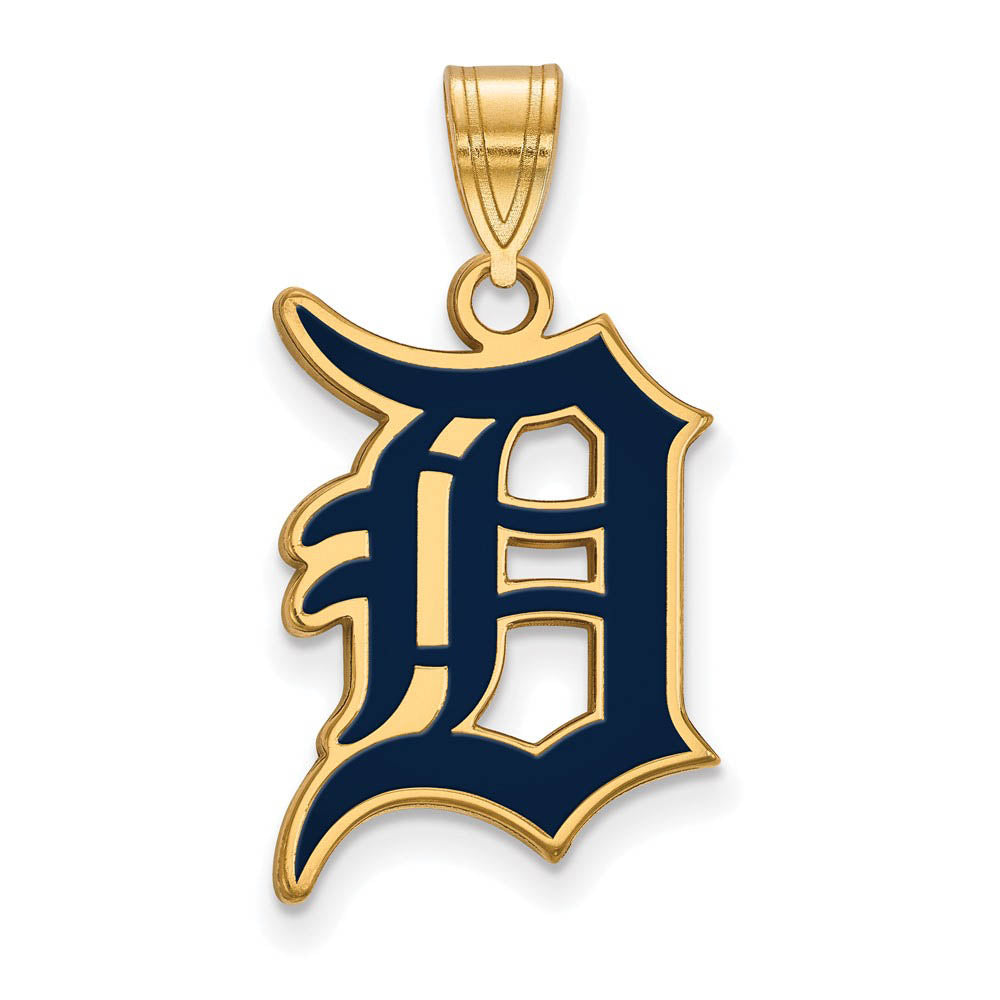 14K Gold Plated Silver MLB Detroit Tigers LG Enamel Letter D Pendant, Item P31946 by The Black Bow Jewelry Co.