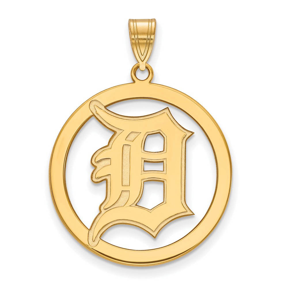 14K Gold Plated Silver MLB Detroit Tigers Large Circle Pendant, Item P31948 by The Black Bow Jewelry Co.