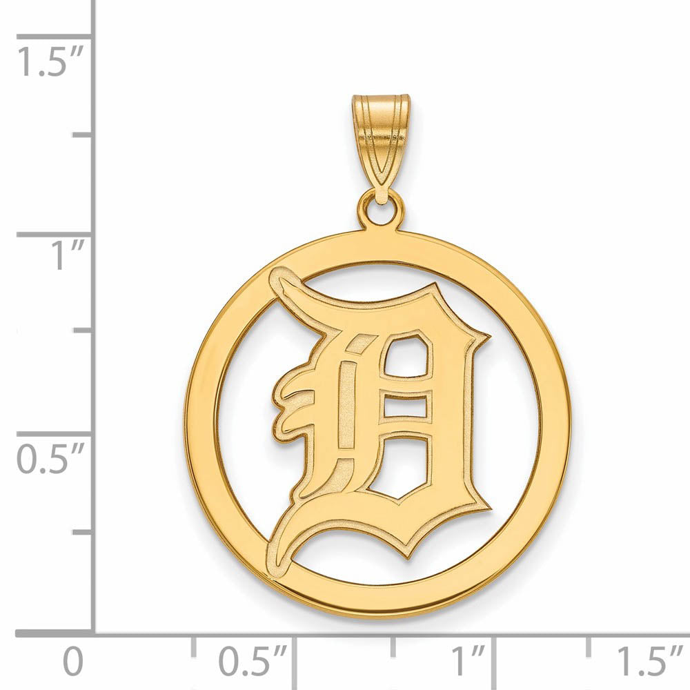 Alternate view of the 14K Gold Plated Silver MLB Detroit Tigers Large Circle Pendant by The Black Bow Jewelry Co.