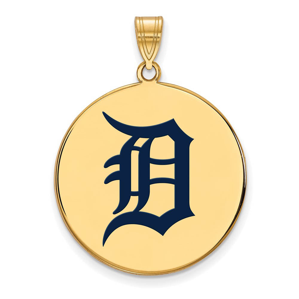 14K Gold Plated Silver MLB Detroit Tigers XL Enamel Disc Pendant, Item P31956 by The Black Bow Jewelry Co.